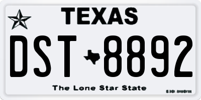 TX license plate DST8892