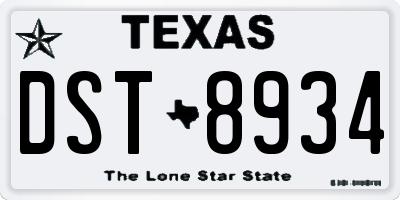 TX license plate DST8934
