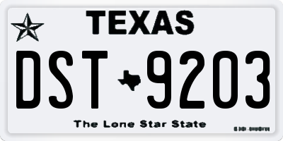 TX license plate DST9203