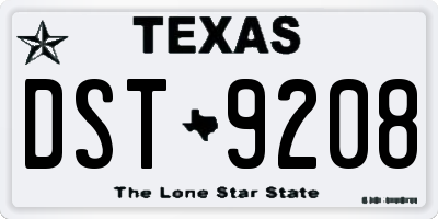 TX license plate DST9208