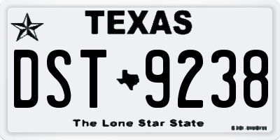 TX license plate DST9238
