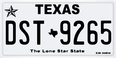 TX license plate DST9265