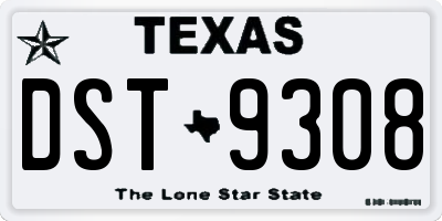 TX license plate DST9308