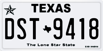 TX license plate DST9418