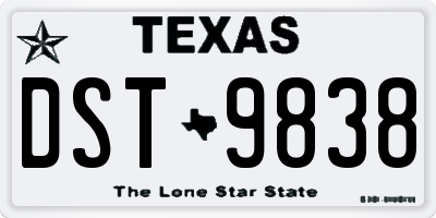 TX license plate DST9838