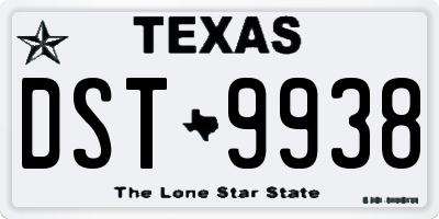 TX license plate DST9938