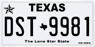 TX license plate DST9981