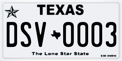 TX license plate DSV0003