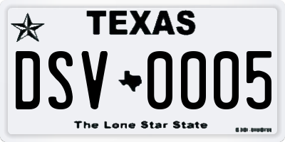 TX license plate DSV0005
