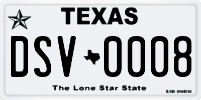 TX license plate DSV0008