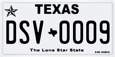 TX license plate DSV0009