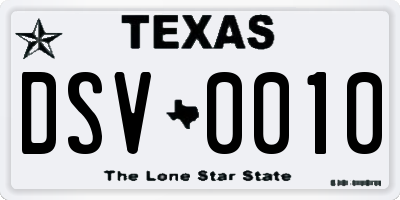 TX license plate DSV0010