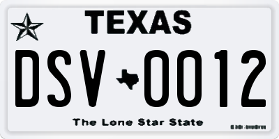 TX license plate DSV0012