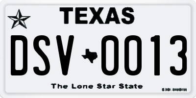 TX license plate DSV0013