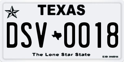 TX license plate DSV0018