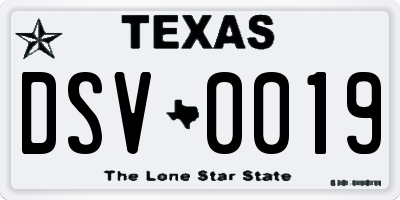TX license plate DSV0019