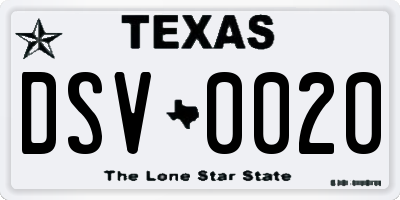 TX license plate DSV0020