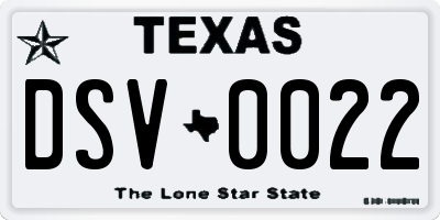 TX license plate DSV0022