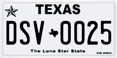 TX license plate DSV0025