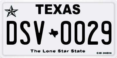 TX license plate DSV0029