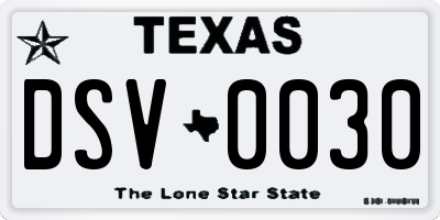 TX license plate DSV0030
