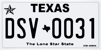 TX license plate DSV0031