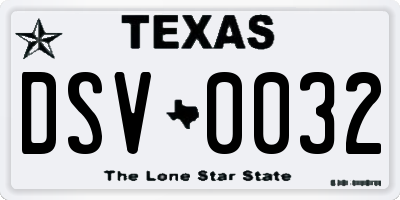 TX license plate DSV0032