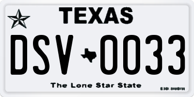 TX license plate DSV0033