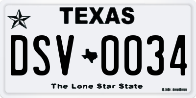 TX license plate DSV0034