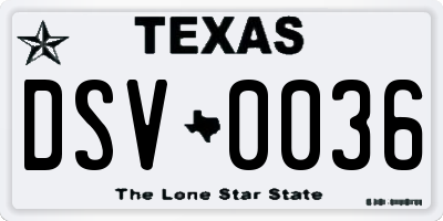 TX license plate DSV0036