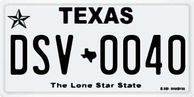 TX license plate DSV0040