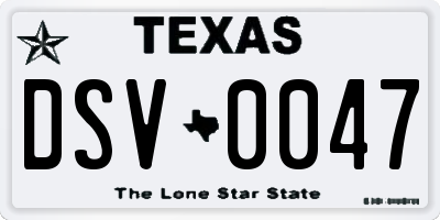 TX license plate DSV0047