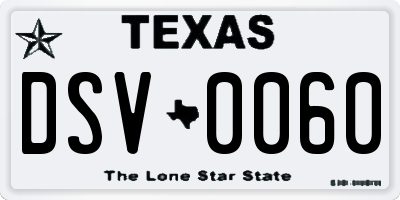 TX license plate DSV0060
