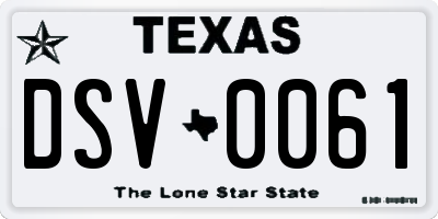 TX license plate DSV0061