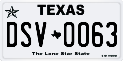TX license plate DSV0063