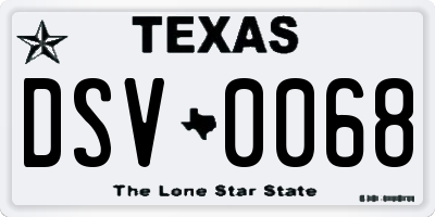 TX license plate DSV0068