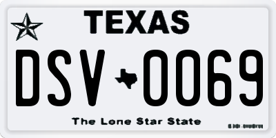 TX license plate DSV0069