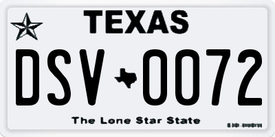 TX license plate DSV0072