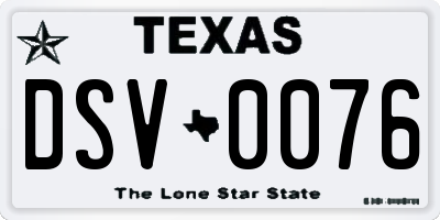 TX license plate DSV0076
