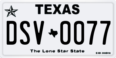 TX license plate DSV0077