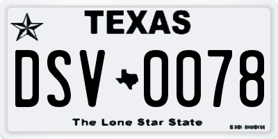 TX license plate DSV0078