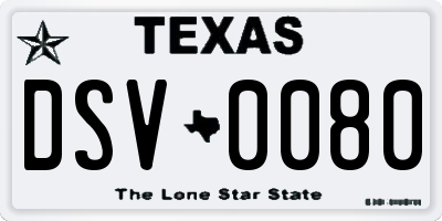 TX license plate DSV0080
