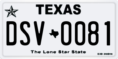 TX license plate DSV0081