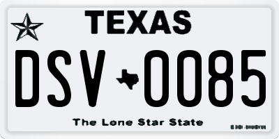 TX license plate DSV0085