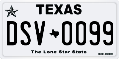 TX license plate DSV0099