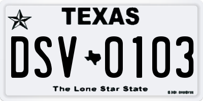 TX license plate DSV0103