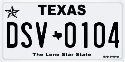 TX license plate DSV0104