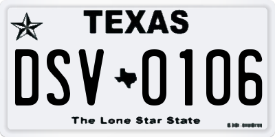 TX license plate DSV0106