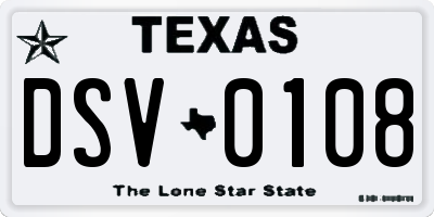 TX license plate DSV0108