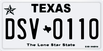 TX license plate DSV0110